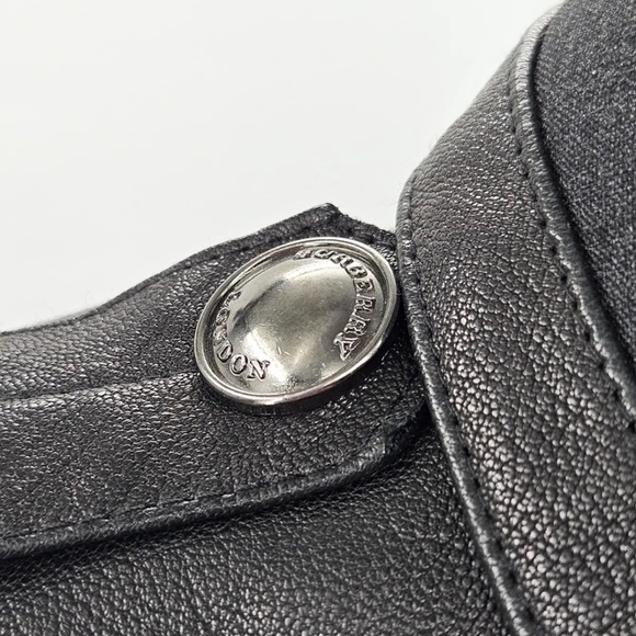 BURBERRY London Double Breasted Dark Gray/ Black Leather Trim Coat Jacket Sz 6 - Picture 13 of 15